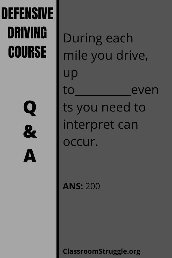 Revised Defensive Driving Course Questions on 200 Events